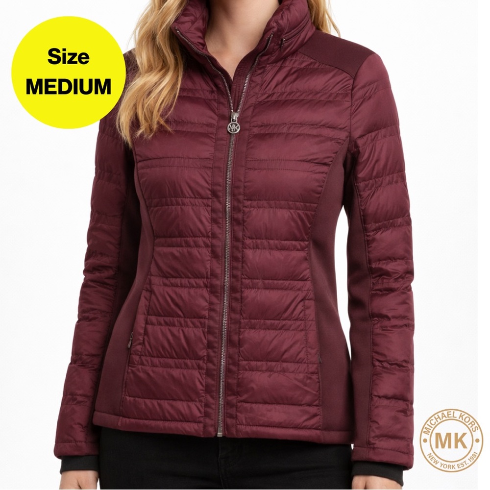 MICHAEL KORS 🤍 Vibrant Women’s Burgundy Outerwear Puffer Jacket (Size Medium)